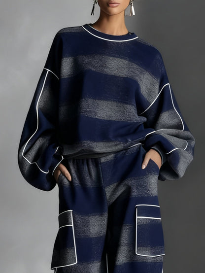 Elsa | Mujer Conjunto Lounge a Rayas con Camiseta y Pantalón Ancho