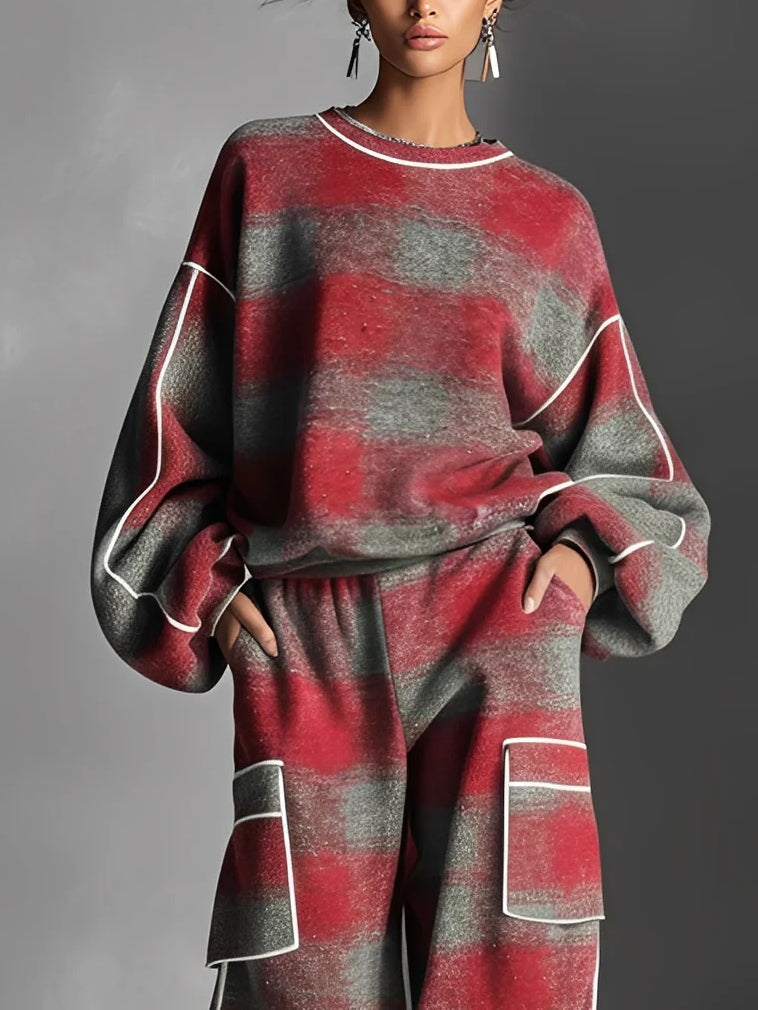 Elsa | Mujer Conjunto Lounge a Rayas con Camiseta y Pantalón Ancho