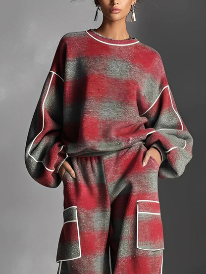 Elsa | Mujer Conjunto Lounge a Rayas con Camiseta y Pantalón Ancho
