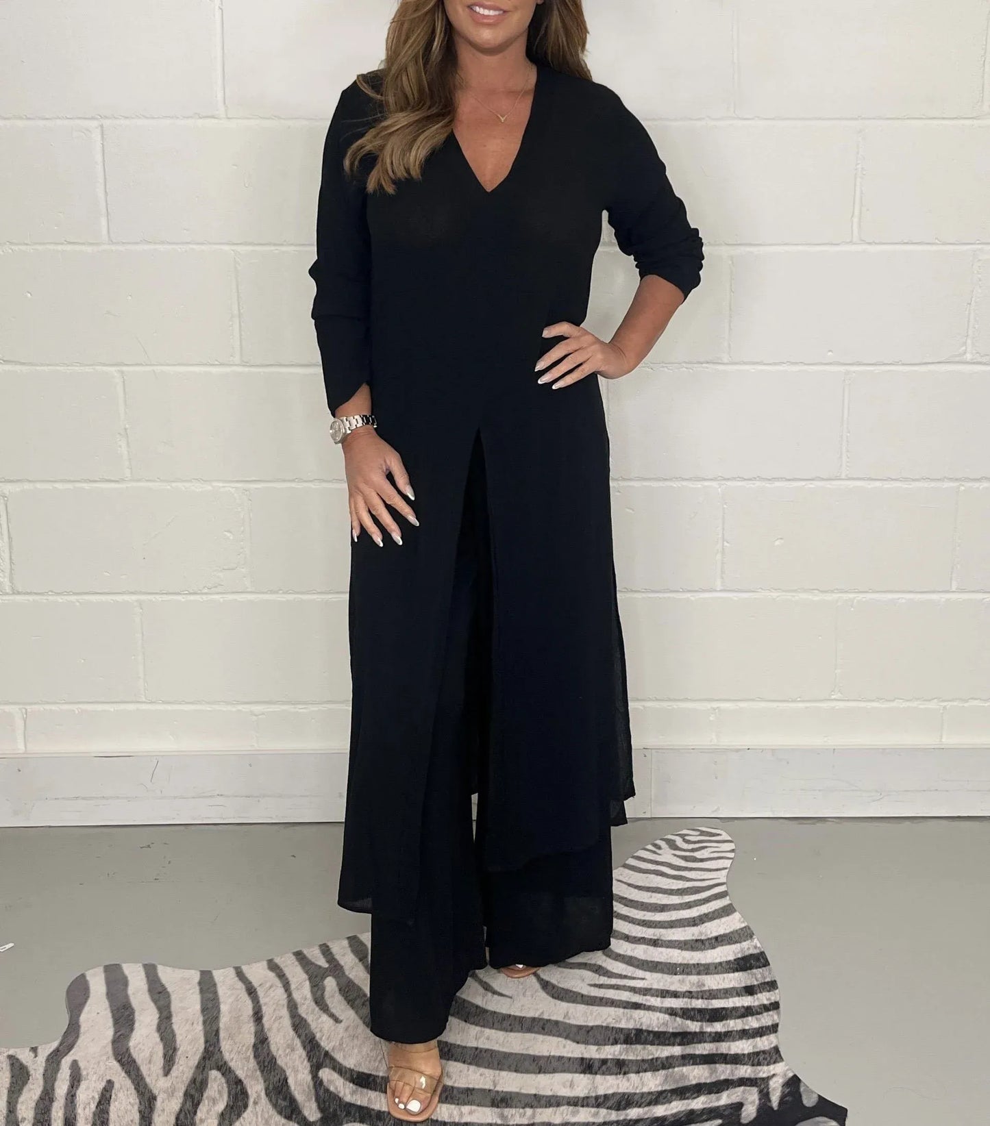 Jinte | Mujer Conjunto de Dos Piezas con Blusa Larga y Pantalón Ancho