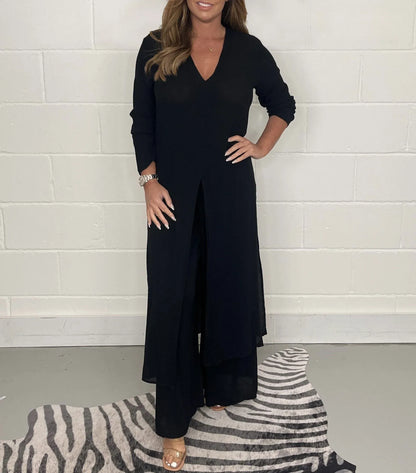 Sofieke | Mujer Conjunto de Dos Piezas con Camisa y Pantalón Ancho