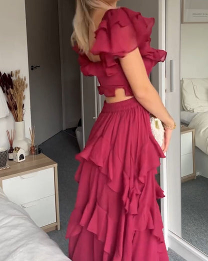 Isabella | Mujer Vestido Romántico Fluido con Volantes en Capas
