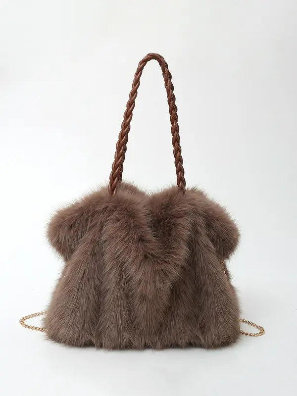 Karen | Mujer Bolso de Hombro de Peluche con Mango Trenzado