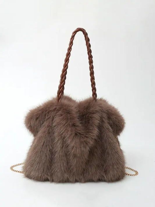 Karen | Mujer Bolso de Hombro de Peluche con Mango Trenzado