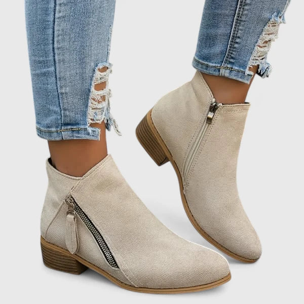 Elvira | Mujer Botines con Cremallera Lateral y Tacón Bajo