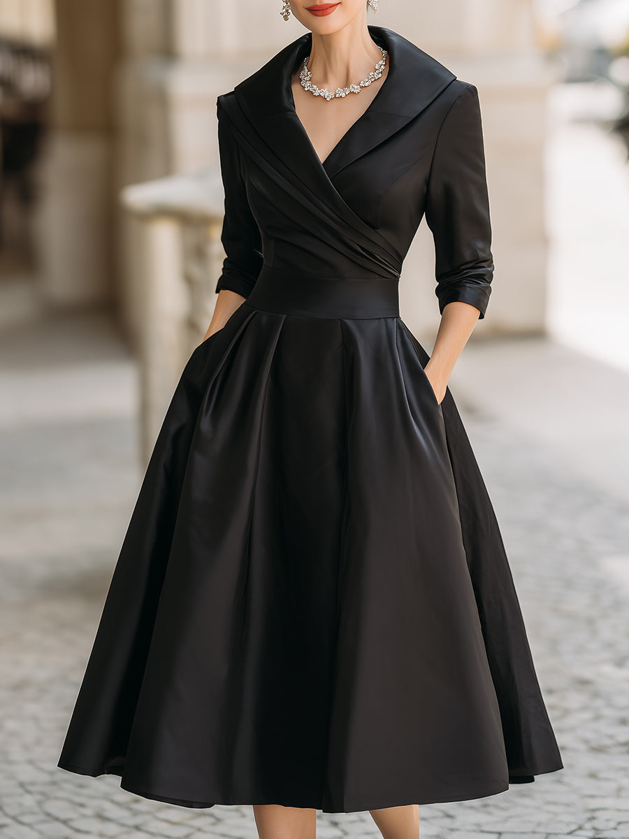 Celine | Mujer Vestido Midi Envolvente con Mangas Tres Cuartos