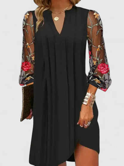 Martha | Mujer Vestido Shift con Escote en V y Bordado Floral