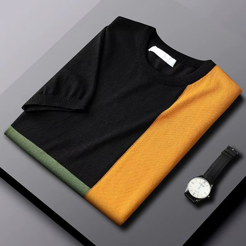 Mason | Hombre Camiseta de Manga Corta con Paneles Geométricos de Color