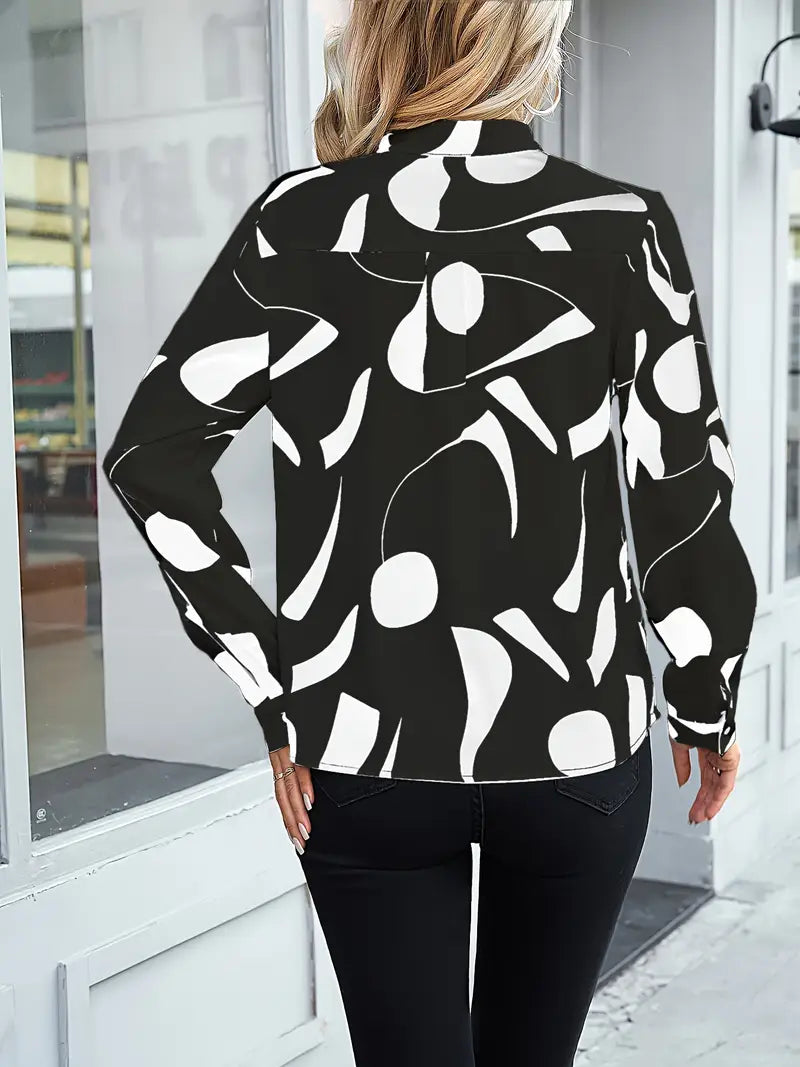 Olivia | Mujer Blusa Holgada con Escote en V y Estampado Abstracto