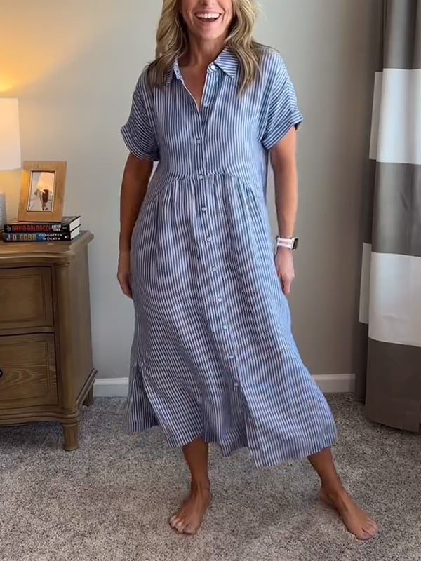 Camila | Mujer Vestido Midi con Botones y Manga Corta