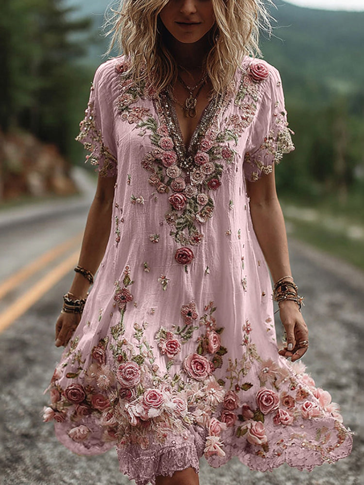 Ruby | Mujer Vestido con Escote en V y Bordado Floral