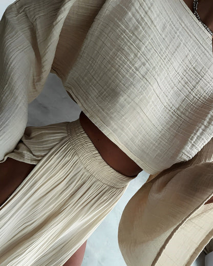 Verena | Mujer Conjunto de Lino de Dos Piezas con Detalle de Abertura