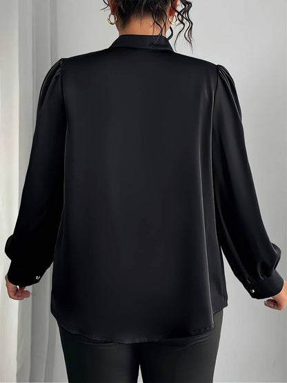 Thaliravelle | Mujer Blusa Satinada con Escote en V y Mangas Abullonadas
