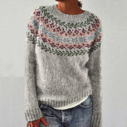 Silvana | Mujer Suéter de Lana con Motivo Escandinavo Multicolor