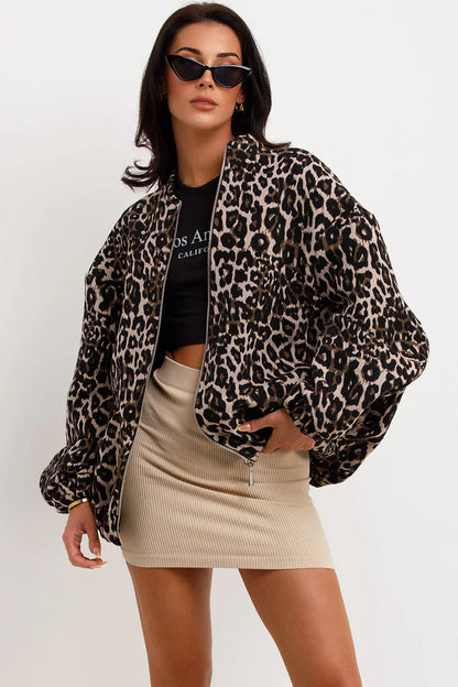 Karlijn | Mujer Chaqueta Bomber con Estampado de Leopardo