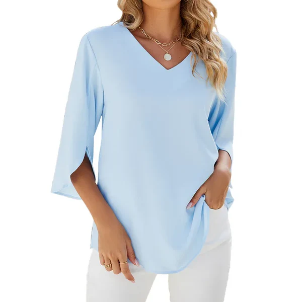 Isabeau | Mujer Blusa Fluida con Escote en V y Mangas Tres Cuartos