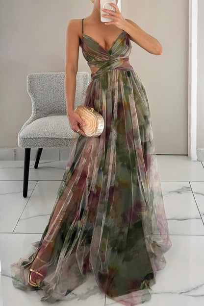 Giselle | Mujer Maxi Vestido Floral con Cierre Trasero Ajustable