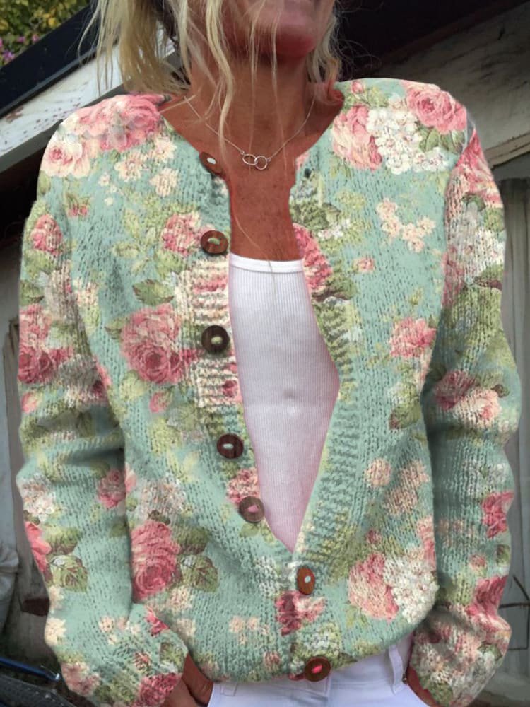 Irma | Mujer Cárdigan de Punto con Estampado Floral