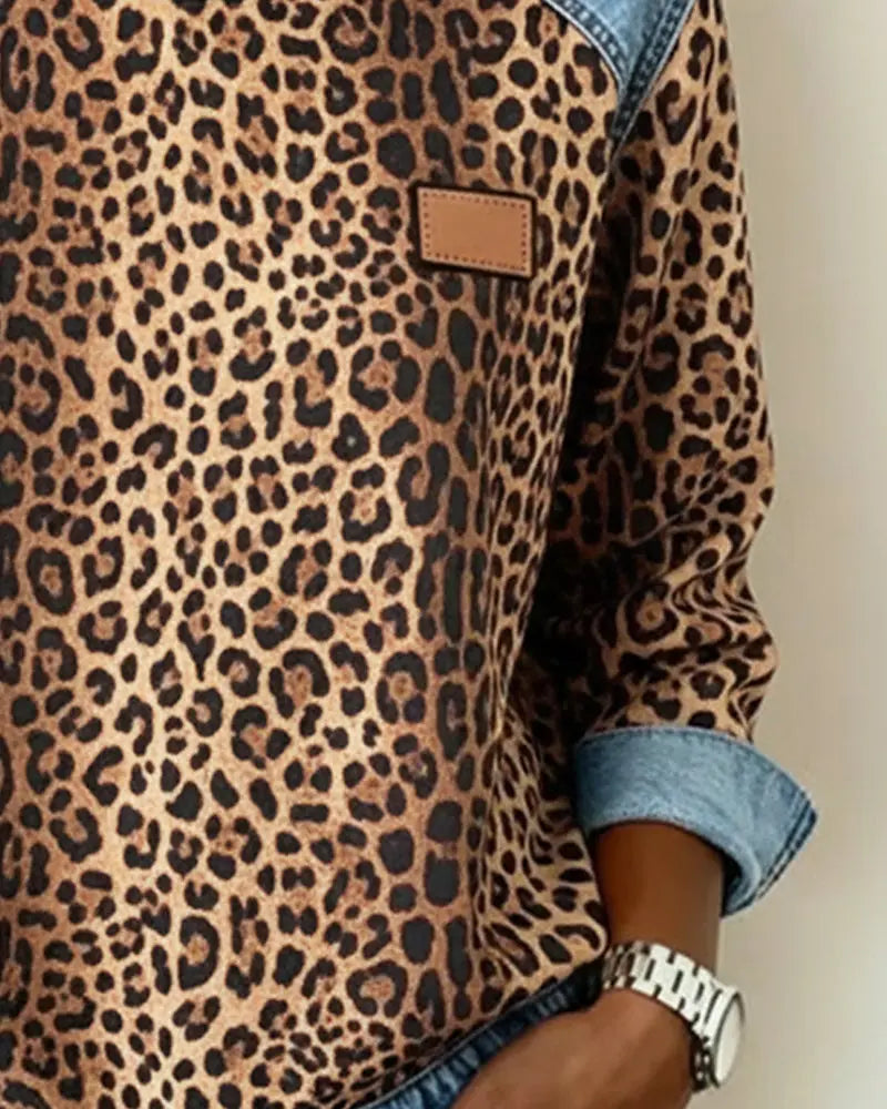Averelisse | Mujer Suéter de Cuello Alto con Estampado de Leopardo