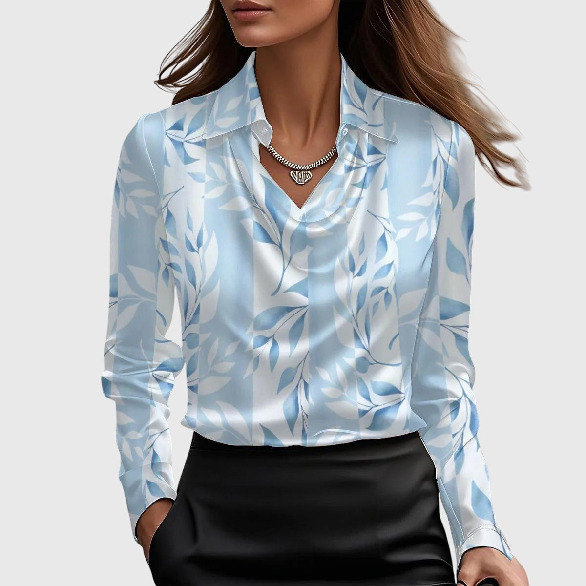 Mujer Blusa Elegante con Escote Drapeado y Corte Fluido