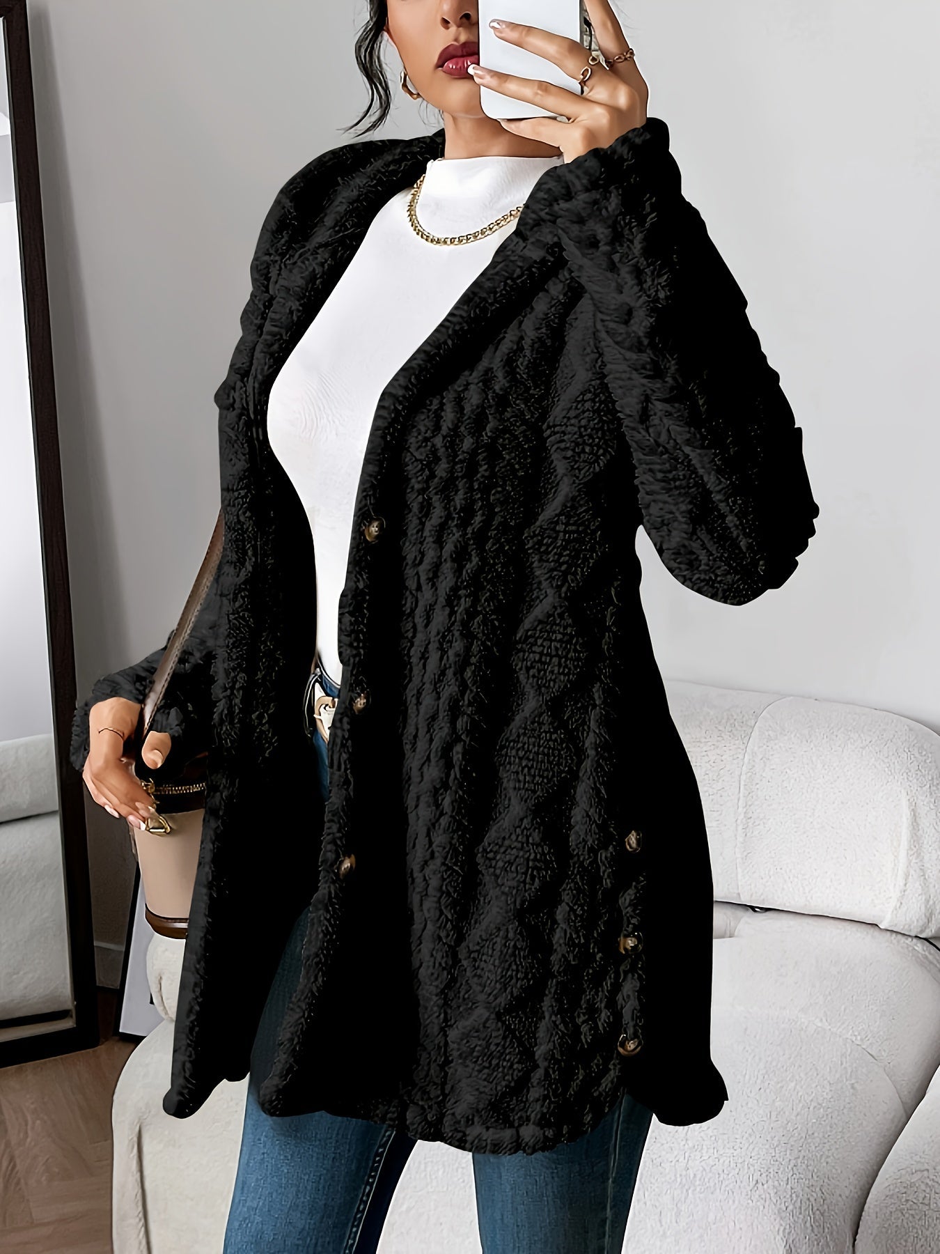 Emily | Mujer Chaqueta Teddy de Punto con Botones