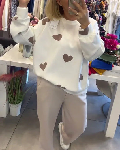 Isla | Mujer Suéter de Punto con Estampado de Corazones