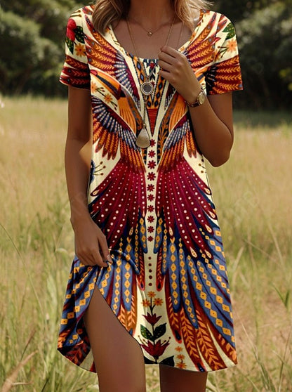 Julia | Mujer Vestido Boho Fluido con Estampado Llamativo