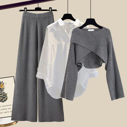 Lisette | Mujer Conjunto de Tres Piezas con Pantalón de Pierna Ancha