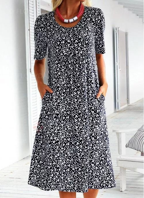 Fabienne | Mujer Vestido de Verano Floral de Corte en A con Bolsillos