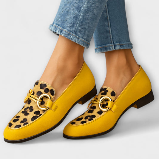 Sonia | Mujer Mocasines de Punta Cuadrada con Estampado Animal y Hebilla