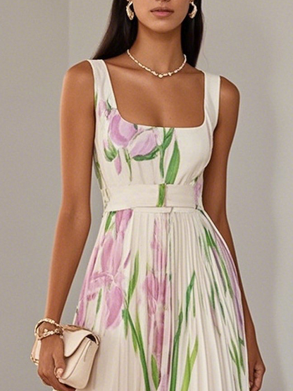 Lila | Mujer Maxi Vestido Floral con Detalles Plisados