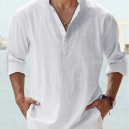 Diederik | Hombre Camisa de Lino con Cuello Henley