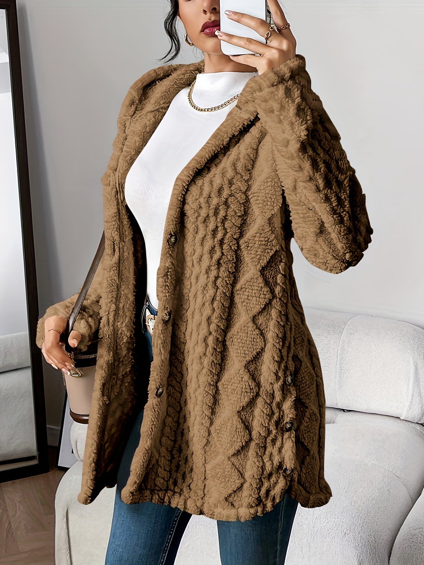 Emily | Mujer Chaqueta Teddy de Punto con Botones