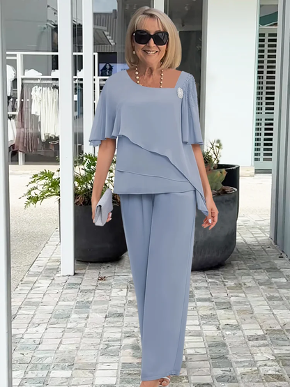 Eleanor | Mujer Conjunto de Dos Piezas con Blusa Fluida y Pantalón Ancho