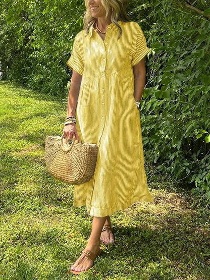 Claire | Mujer Vestido Camisero a Rayas con Botones y Cuello