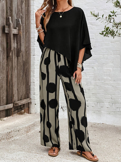 Albertina | Mujer Conjunto Boho de Top Asimétrico y Pantalón Ancho