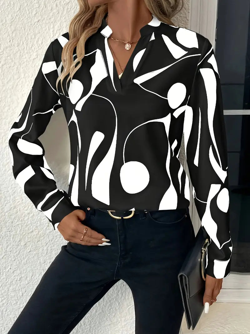 Olivia | Mujer Blusa Holgada con Escote en V y Estampado Abstracto