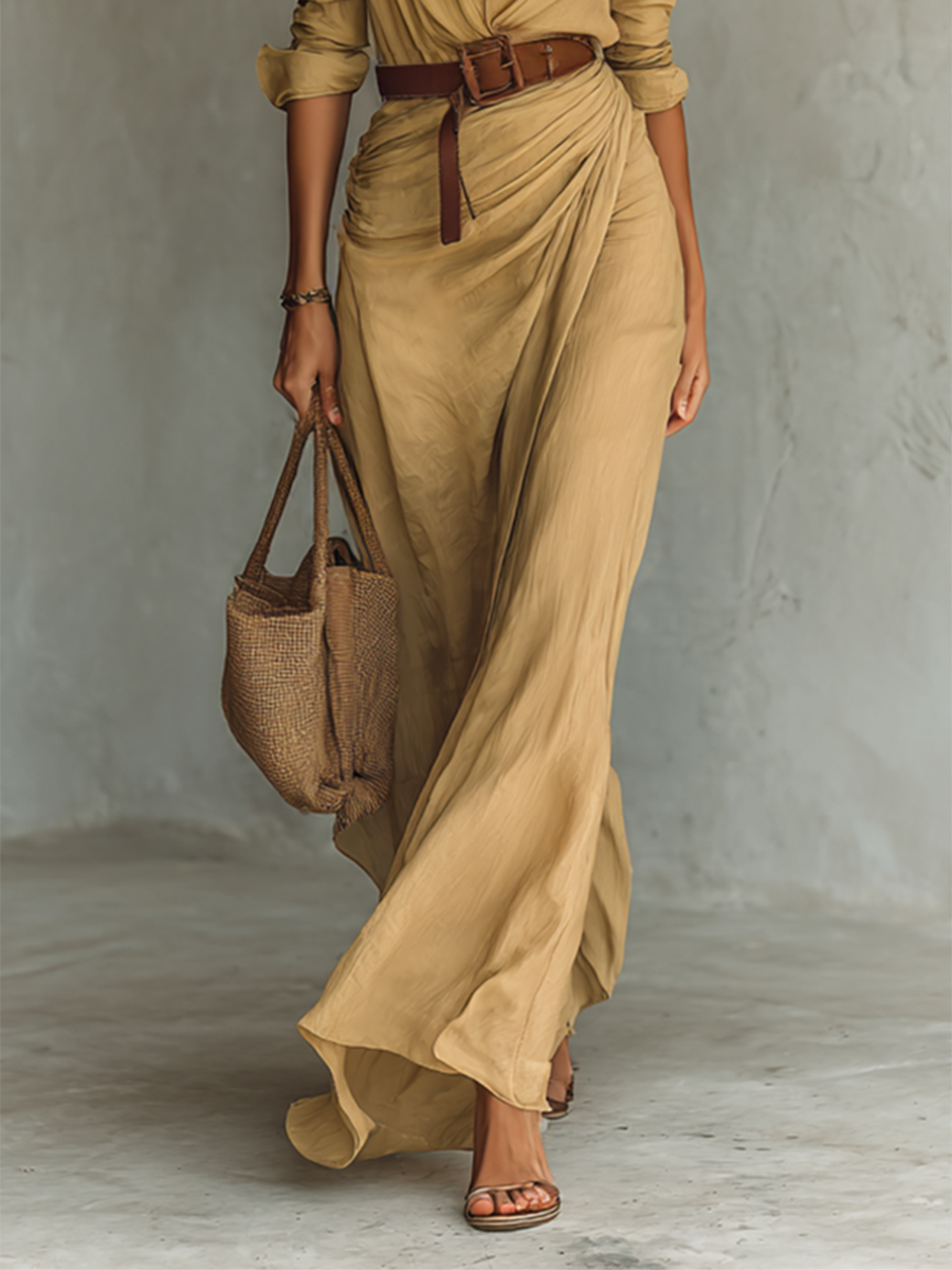 Liliana | Mujer Maxi Vestido Envolvente con Pliegues