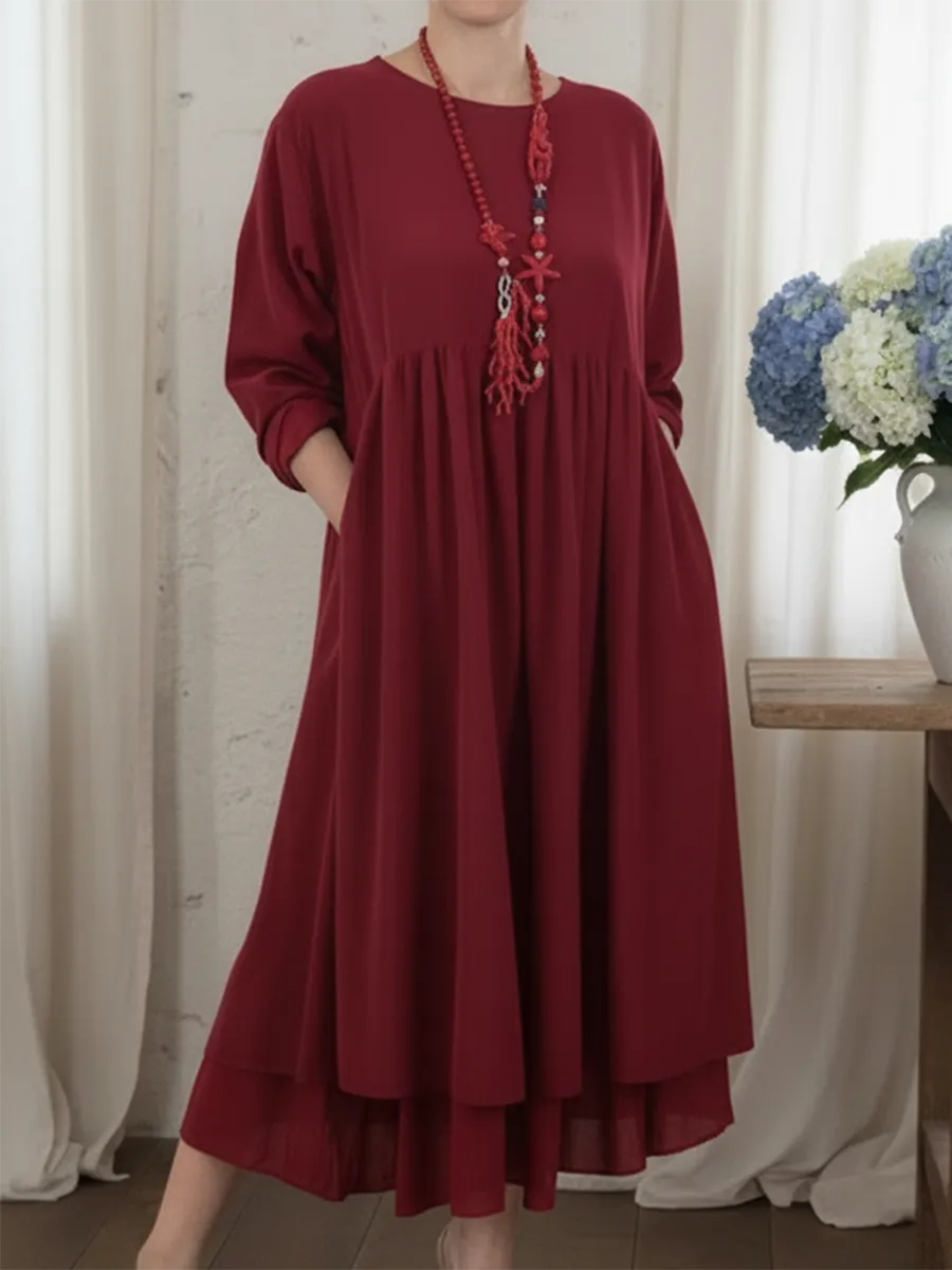 Prysavellea | Mujer Vestido Midi Corte en A con Borde Doble