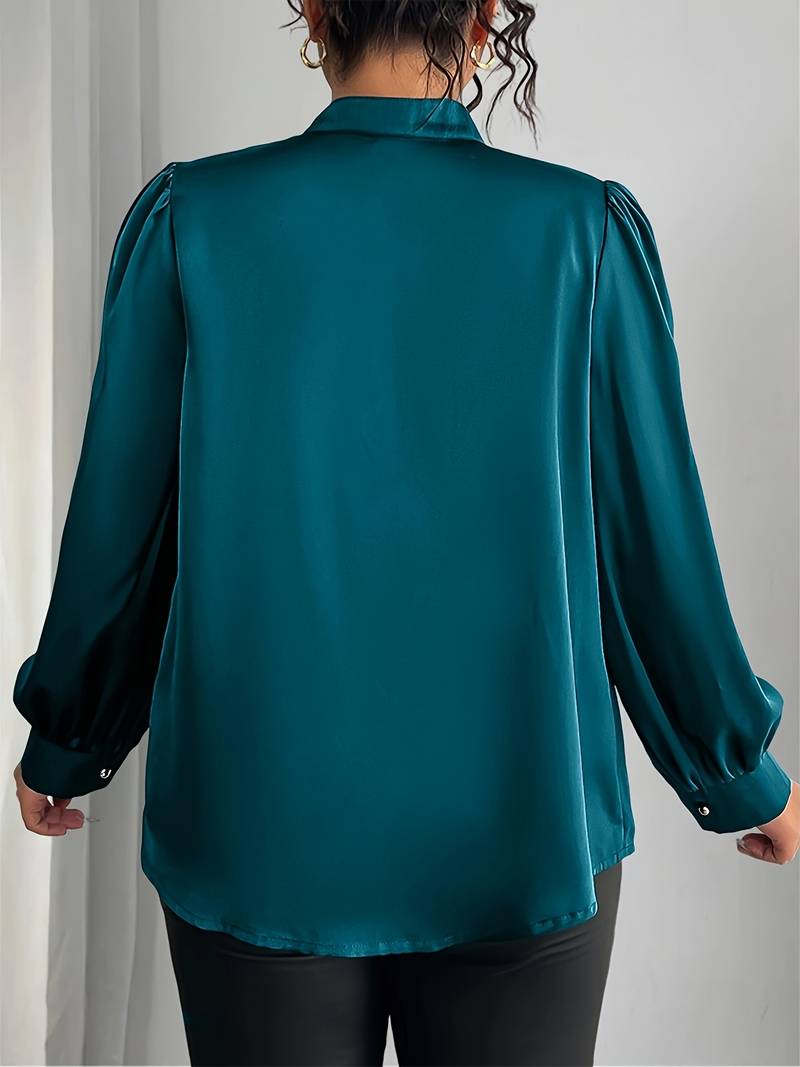 Thaliravelle | Mujer Blusa Satinada con Escote en V y Mangas Abullonadas