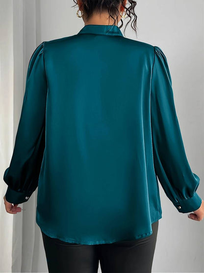 Thaliravelle | Mujer Blusa Satinada con Escote en V y Mangas Abullonadas