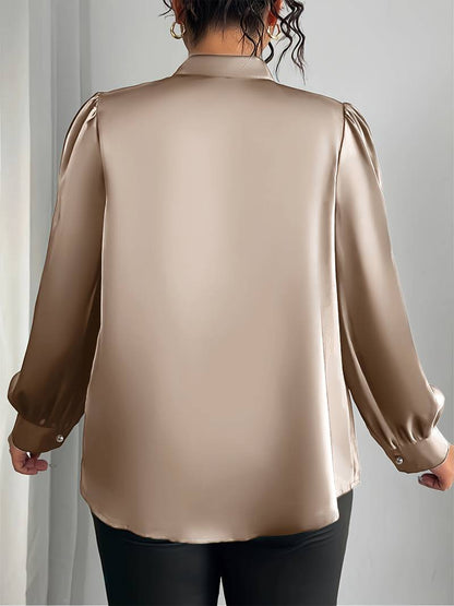 Thaliravelle | Mujer Blusa Satinada con Escote en V y Mangas Abullonadas