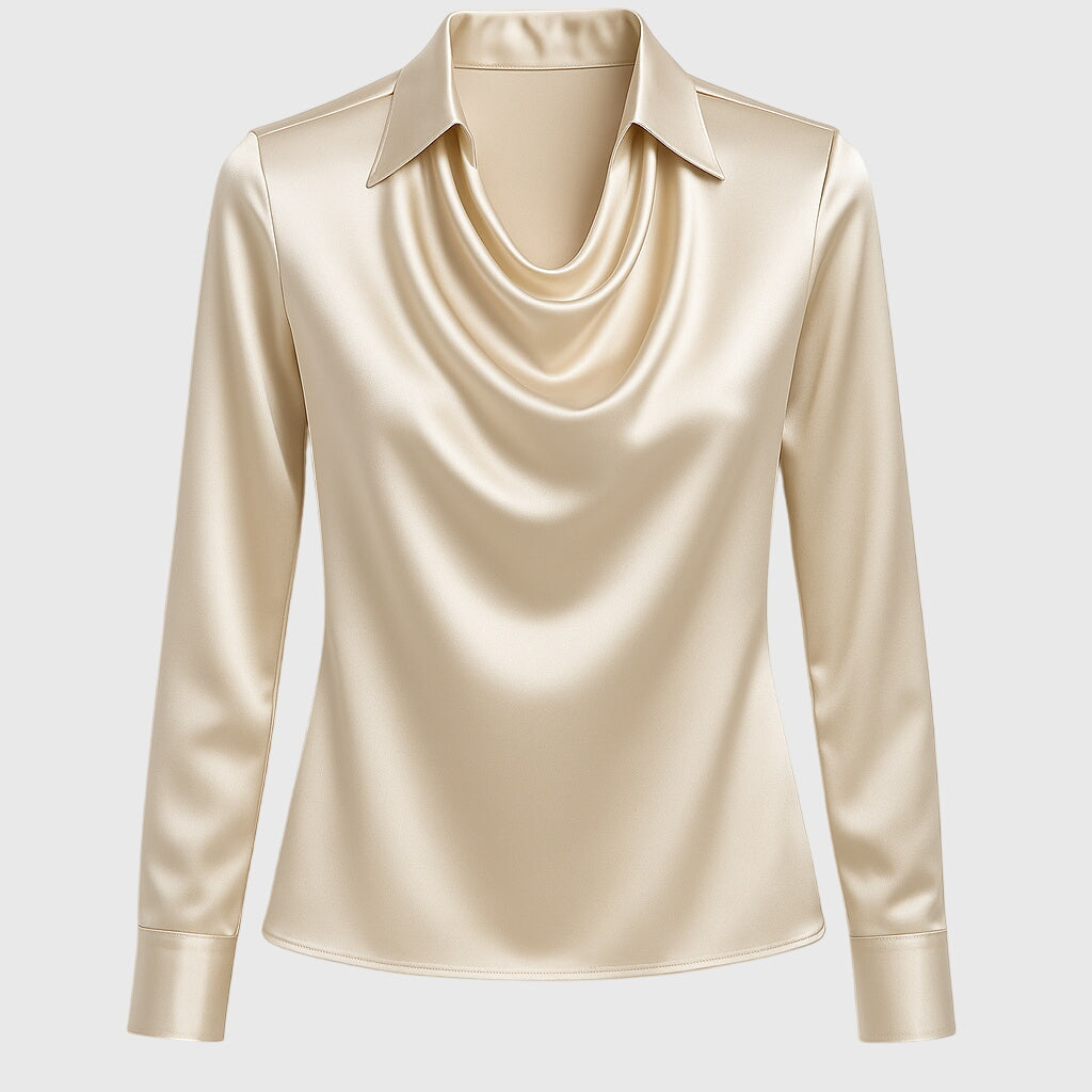 Mujer Blusa Elegante con Escote Drapeado y Corte Fluido
