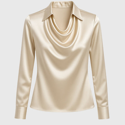 Mujer Blusa Elegante con Escote Drapeado y Corte Fluido