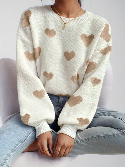 Lotte | Mujer Suéter de Punto con Estampado de Corazones