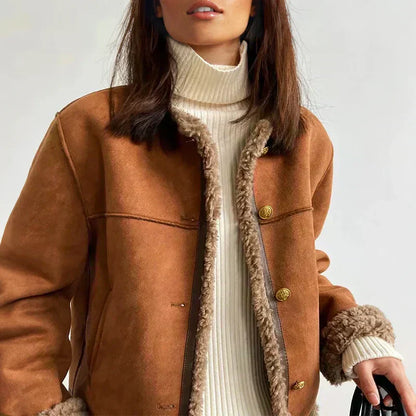 Addison | Mujer Chaqueta de Borreguito Sintético con Botones
