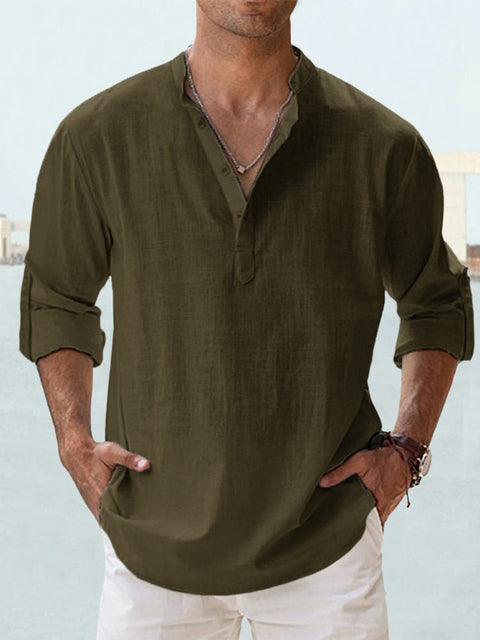 Diederik | Hombre Camisa de Lino con Cuello Henley