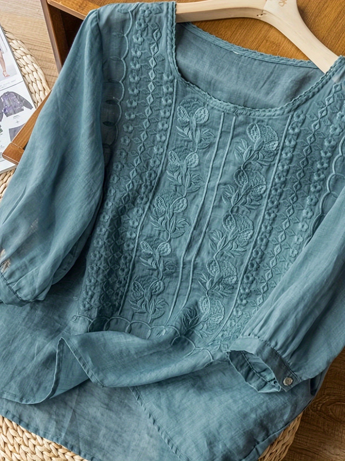 Natalie | Mujer Blusa Bordada con Mangas Tres Cuartos