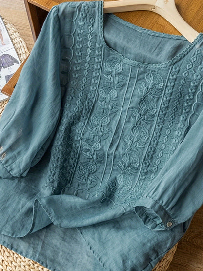 Natalie | Mujer Blusa Bordada con Mangas Tres Cuartos