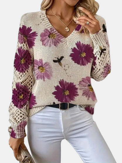 Anneliese | Mujer Suéter de Punto con Motivos Florales